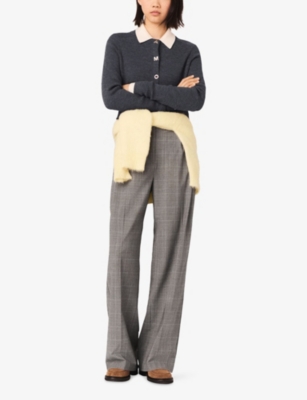 MAJE: Ribbed Round-Neck Wool Cardigan