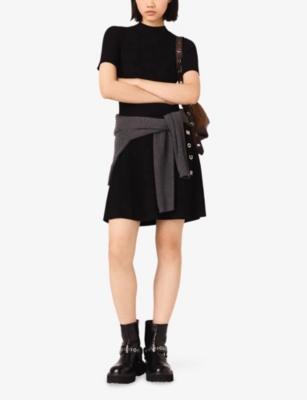 MAJE: Short Button-Embellished Stretch-Knit Mini Dress