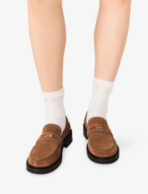 MAJE: Medallion-Embellished Suede Loafers