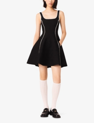 MAJE: Sleeveless Flared-Skirt Knitted Mini Dress