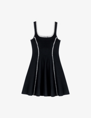 MAJE: Sleeveless Flared-Skirt Knitted Mini Dress