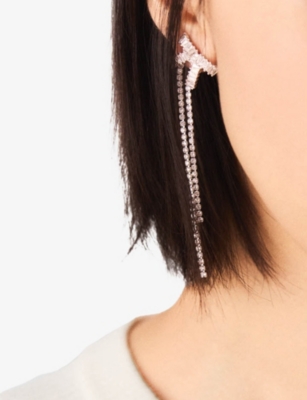 MAJE: Bow Rhinestone-Embellished Brass Drop Earrings