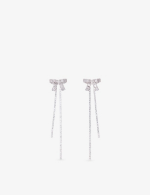 MAJE: Bow Rhinestone-Embellished Brass Drop Earrings