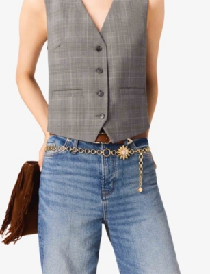 MAJE: Flower-Embellished Metal Chain Belt