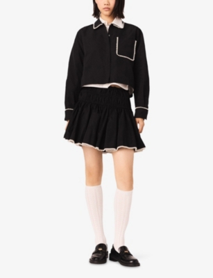 MAJE: Embellished-Trim Woven Mini Skirt