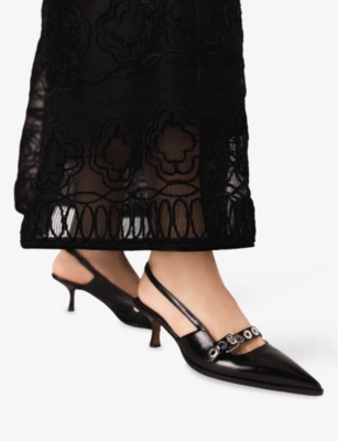 MAJE: Eyelet-Embellished Leather Slingbacks