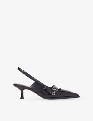 MAJE: Eyelet-Embellished Leather Slingbacks