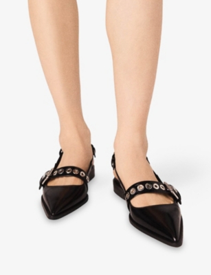 MAJE: Eyelet-Embellished Leather Slingback Flats
