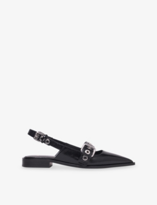 MAJE: Eyelet-Embellished Leather Slingback Flats