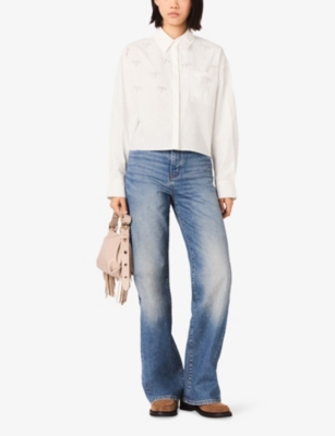 MAJE: Cropped Jewel-Embellished Cotton Shirt