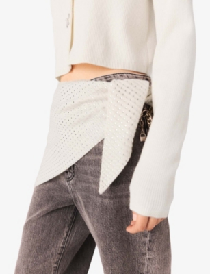 MAJE: Rhinestone-Embellished Triangle Wool Scarf