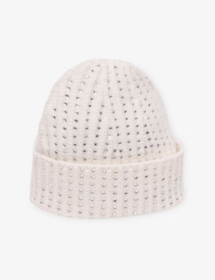 MAJE: Rhinestone-Embellished Wool Beanie Hat