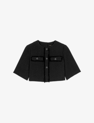 Maje Womens Black Two-in-one Button-down Tweed Mini Dress In Black