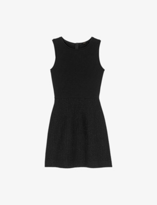 Maje Womens Black Two-in-one Button-down Tweed Mini Dress