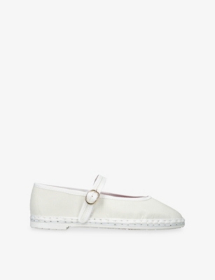 Flabelus Womens  Pierre Woven Mary Jane Flats In White