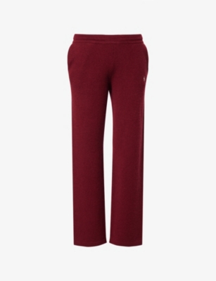 Sporty And Rich Womens Merlot Wide-leg Embroidered-logo Cashmere-and-wool Jogging Bottoms In Burgundy