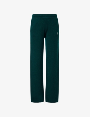 Sporty And Rich Womens Forest Wide-leg Embroidered-logo Cashmere-and-wool Jogging Bottoms In Green