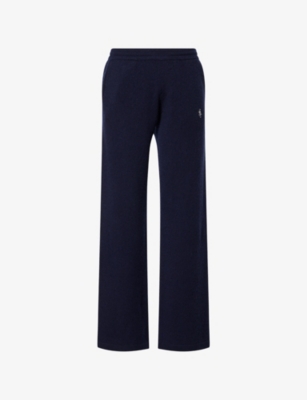 Sporty And Rich Womens Dark Navy Embroidered-logo Wide-leg Cashmere-and-wool Jogging Bottoms Xs In Blue