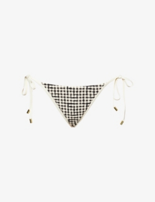 Monday Womens Black Gingham Palma Gingham Thong Bikini Bottoms