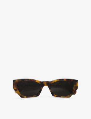 RETRO SUPER FUTURE: Amata Spotted Havana Rectangle-Frame Acetate Sunglasses