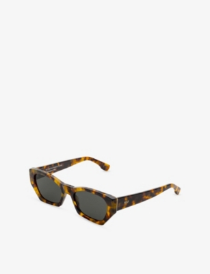 RETRO SUPER FUTURE: Amata Spotted Havana Rectangle-Frame Acetate Sunglasses