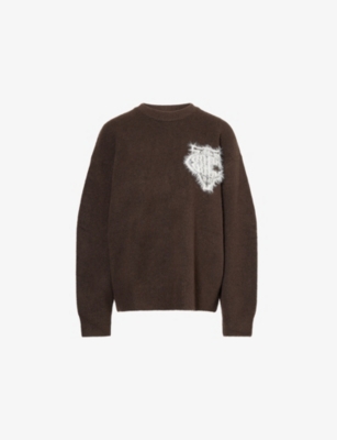 The Couture Club Womens Brown Monogram Fluffy Knitted Jumper