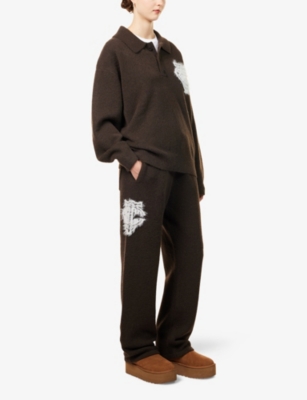 The Couture Club Womens Brown Monogram Fluffy Knitted Jogging Bottoms In Brown