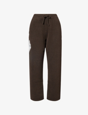 The Couture Club Womens Brown Monogram Fluffy Knitted Jogging Bottoms