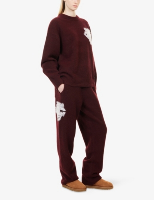 The Couture Club Womens Burgundy Monogram Fluffy Knitted Jogging Bottoms In Burgundy