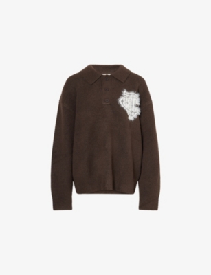 THE COUTURE CLUB: Fluffy Monogram Knit Polo Jumper