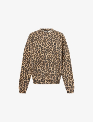 Anine Bing Womens Black And Brown Miles Leopard-pattern Cotton-fleece Sweatshirt