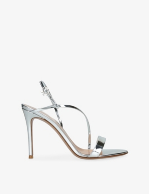 Gianvito Rossi Womens Silver Manhattan Leather Heeled Sandals Eur 39 / 6 Uk