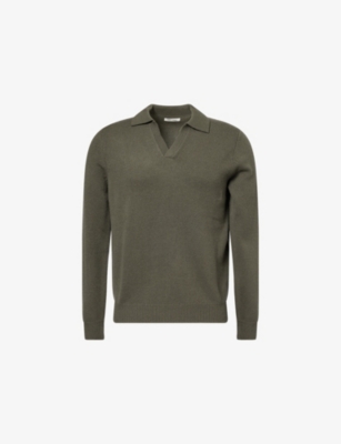 Soft Goat Mens Olive Polo-collar Relaxed-fit Cashmere Jumper In Green