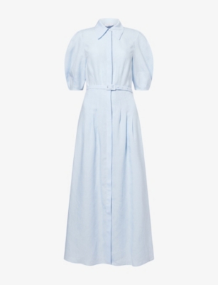 Gabriela Hearst Womens Light Blue Maude Belted Linen Shirt Dress 10