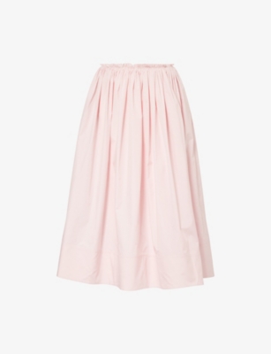 Gabriela Hearst Womens Blush Shiva Gathered-Waist Cotton Midi Skirt 14