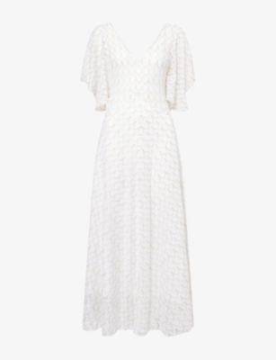 Missoni Womens White and Gold Caped-Sleeve Lamé Knitted Midi Dress 12