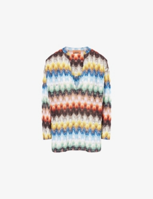 Missoni Womens Multicolor On Black Base Chevron-weave Metallic-knit Blouse