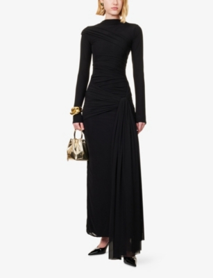 DEME: Denise Draped Stretch-Mesh Gown