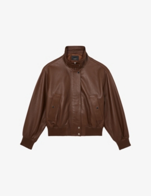 Womens Reiss Cara Funnel-Neck Leather Jacket