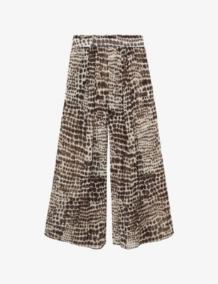 Reiss Womens Chocolate  X Atelier Aurelie Animal-print Woven Trousers In Brown