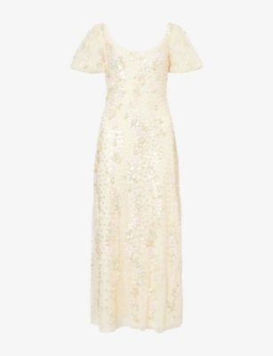 Womens Needle And Thread Confetti Puff-Sleeve Sequin-Embellished Tulle Gown