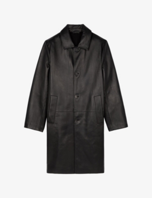 The Kooples Mens  Side-pocket Long Leather Coat In Black