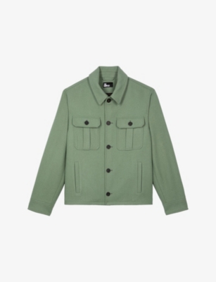 The Kooples Mens  Chest-pocket Wool-blend Jacket In Green