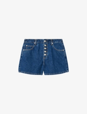 Allsaints Womens Dark Indigo Tay Button-up Denim Shorts In Blue