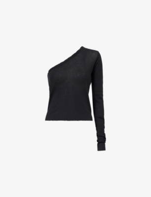 Rick Owens Womens Black Ziggy Asymmetric Cotton Top