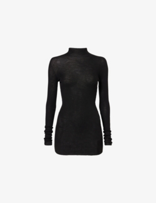 Rick Owens Womens Black Mock-neck Ribbed Wool Top