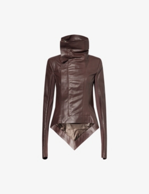Womens Rick Owens Naska Funnel-Neck Leather Biker Jacket