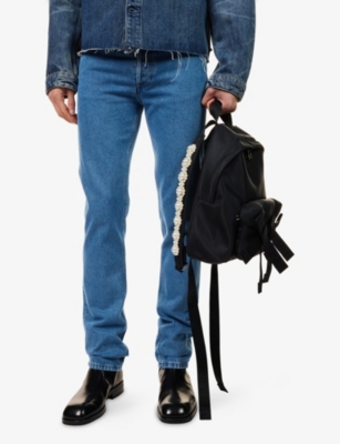 Simone Rocha Mens Black/pearl Bow-front Beaded Straps Nylon Backpack In Black