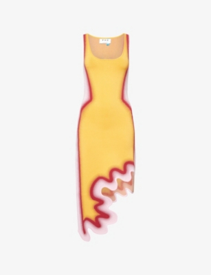 Ph5 Womens  Aster Reversible Wavy-hem Stretch-knit Mini Dress In Yellow