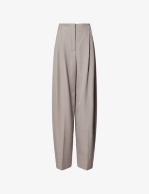 Mugler Womens Grey Pleated Wide-leg Wool Trousers In Gray